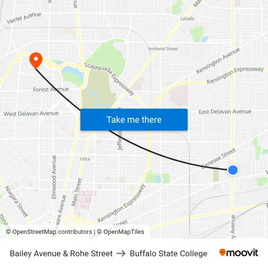 Bailey Avenue & Rohe Street to Buffalo State College map