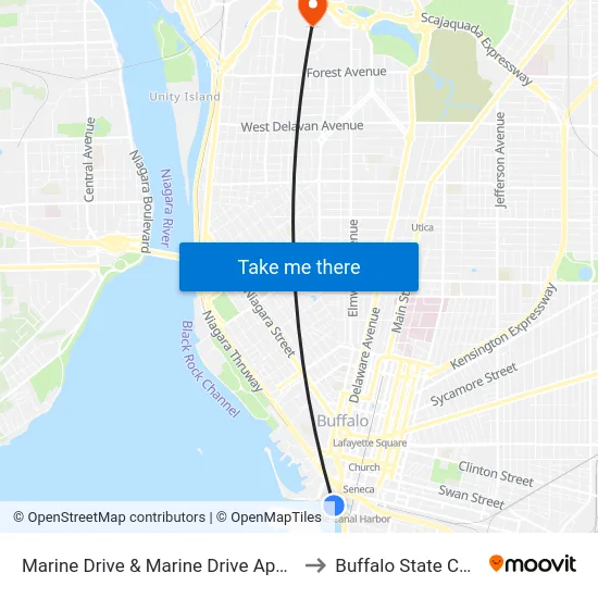 Marine Drive & Marine Drive Apartments to Buffalo State College map