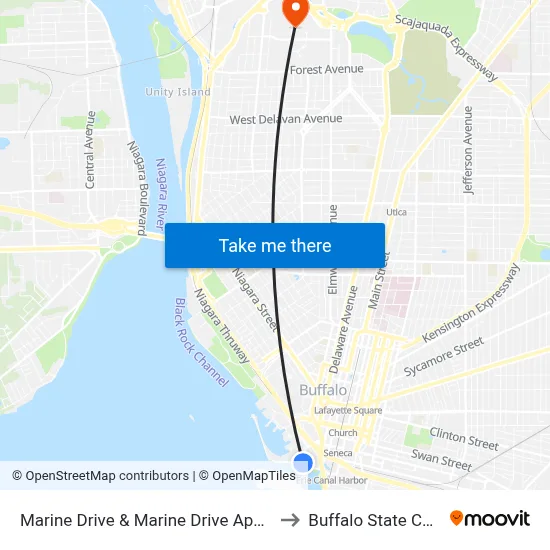 Marine Drive & Marine Drive Apartments to Buffalo State College map