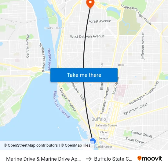 Marine Drive & Marine Drive Apartments to Buffalo State College map