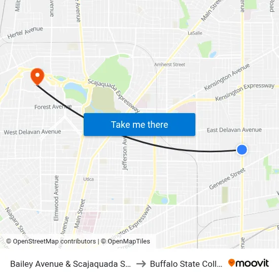 Bailey Avenue & Scajaquada Street to Buffalo State College map