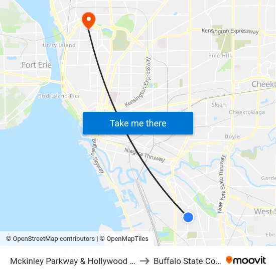 Mckinley Parkway & Hollywood Avenue to Buffalo State College map