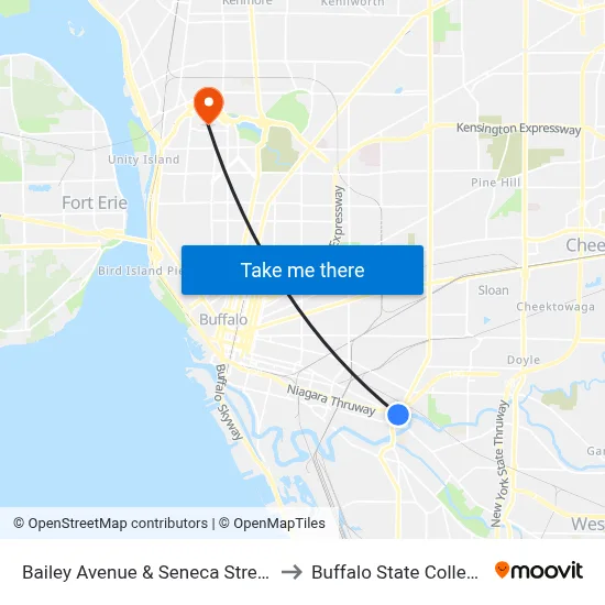Bailey Avenue & Seneca Street to Buffalo State College map