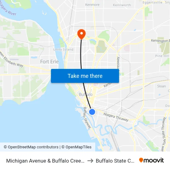 Michigan Avenue & Buffalo Creek Casino to Buffalo State College map