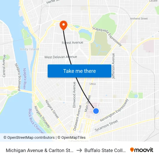 Michigan Avenue & Carlton Street to Buffalo State College map