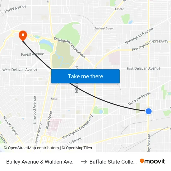 Bailey Avenue & Walden Avenue to Buffalo State College map