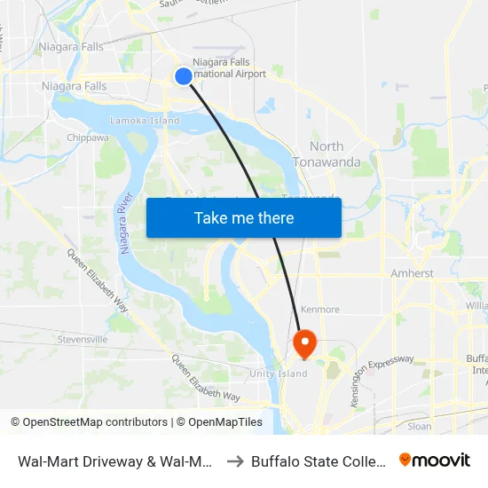 Wal-Mart Driveway & Wal-Mart to Buffalo State College map