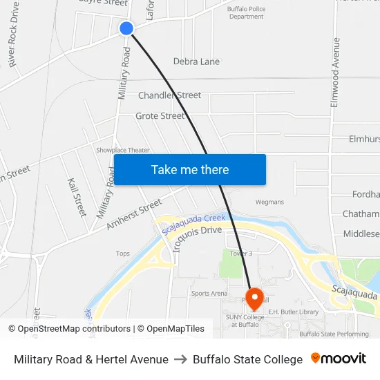 Military Road & Hertel Avenue to Buffalo State College map