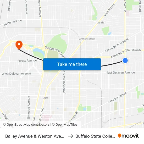 Bailey Avenue & Weston Avenue to Buffalo State College map