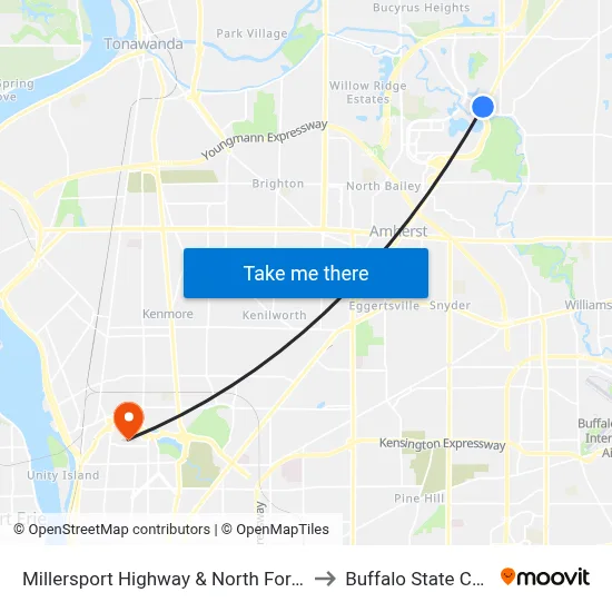 Millersport Highway & North Forest Road to Buffalo State College map