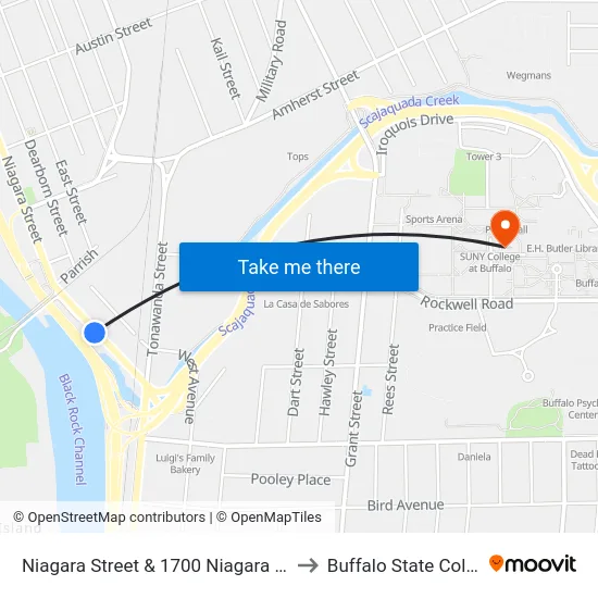 Niagara Street & 1700 Niagara Street to Buffalo State College map