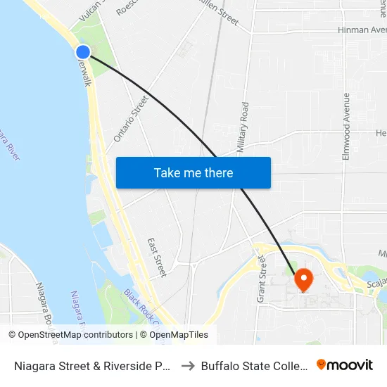 Niagara Street & Riverside Park to Buffalo State College map