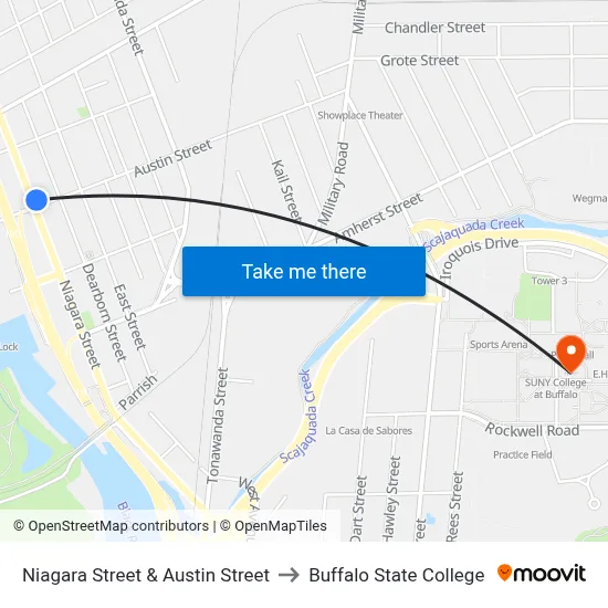 Niagara Street & Austin Street to Buffalo State College map