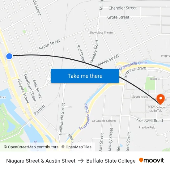 Niagara Street & Austin Street to Buffalo State College map