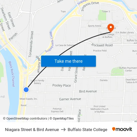 Niagara Street & Bird Avenue to Buffalo State College map