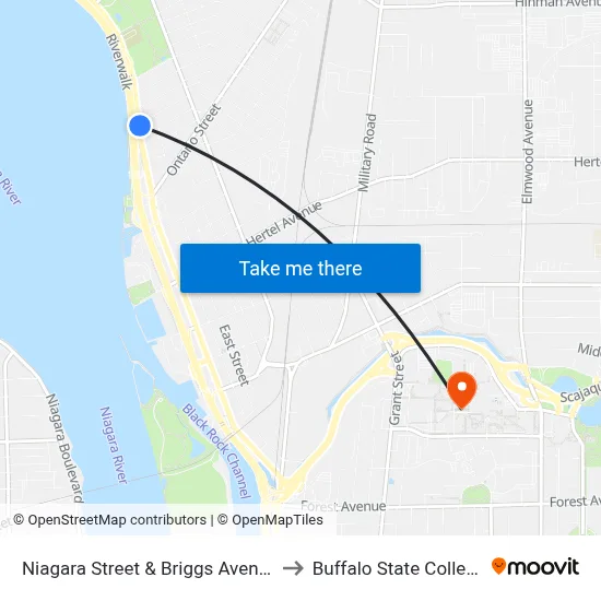 Niagara Street & Briggs Avenue to Buffalo State College map
