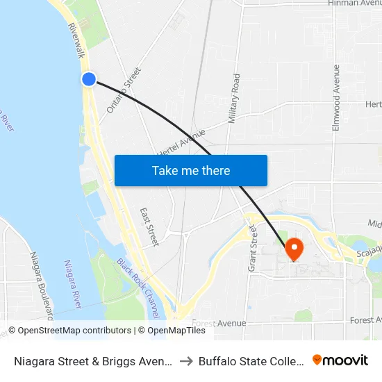 Niagara Street & Briggs Avenue to Buffalo State College map