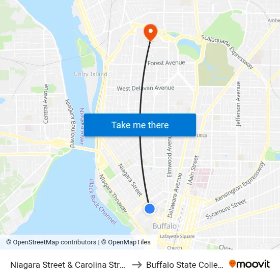 Niagara Street & Carolina Street to Buffalo State College map