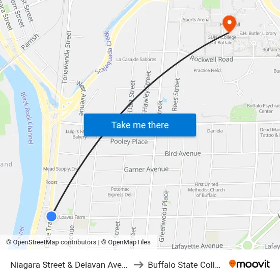 Niagara Street & Delavan Avenue to Buffalo State College map