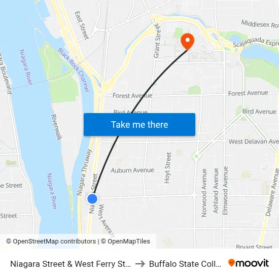 Niagara Street & West Ferry Street to Buffalo State College map