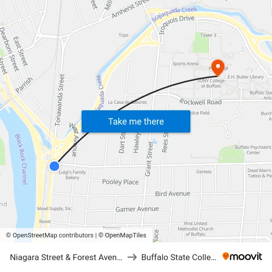 Niagara Street & Forest Avenue to Buffalo State College map