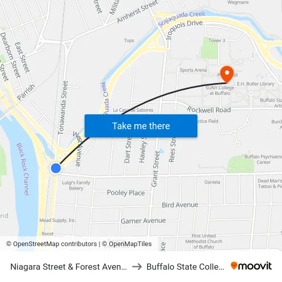 Niagara Street & Forest Avenue to Buffalo State College map
