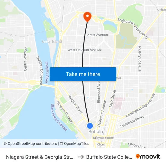 Niagara Street & Georgia Street to Buffalo State College map