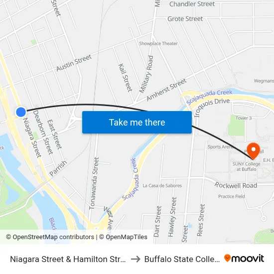 Niagara Street & Hamilton Street to Buffalo State College map