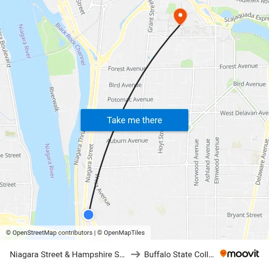 Niagara Street & Hampshire Street to Buffalo State College map