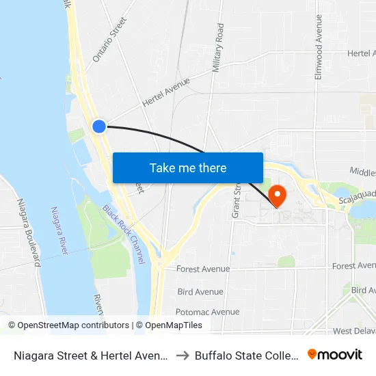Niagara Street & Hertel Avenue to Buffalo State College map