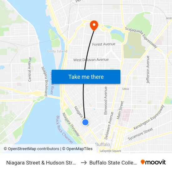 Niagara Street & Hudson Street to Buffalo State College map