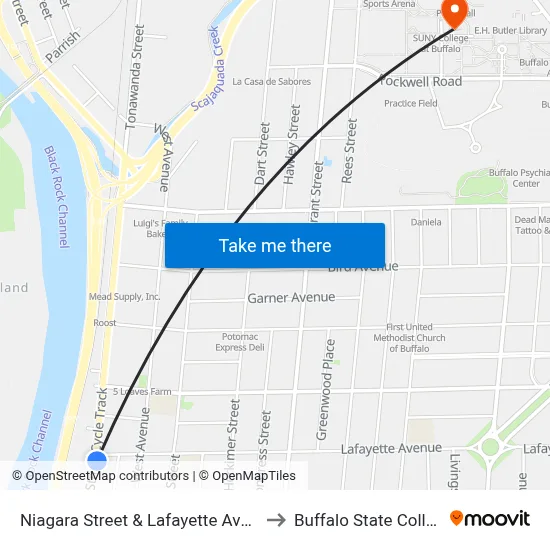 Niagara Street & Lafayette Avenue to Buffalo State College map