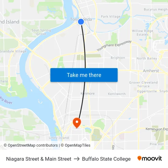 Niagara Street & Main Street to Buffalo State College map