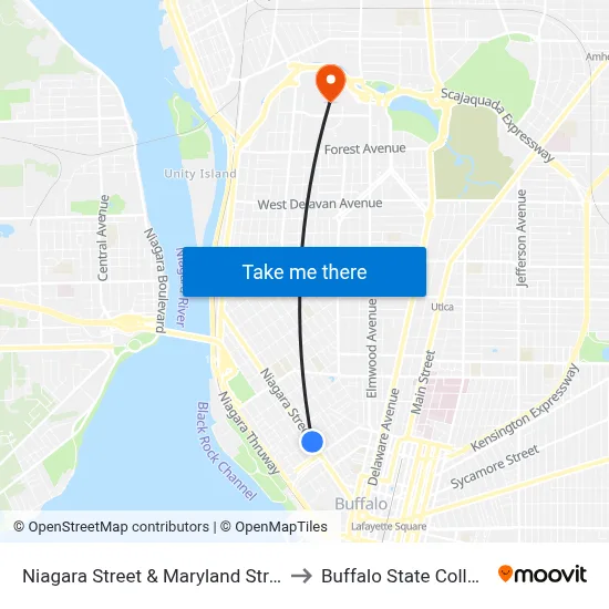 Niagara Street & Maryland Street to Buffalo State College map