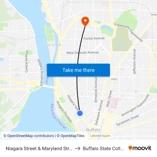 Niagara Street & Maryland Street to Buffalo State College map