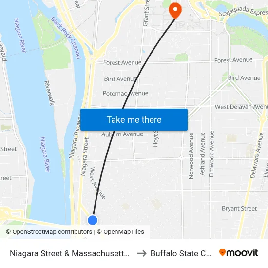 Niagara Street & Massachusetts Avenue to Buffalo State College map
