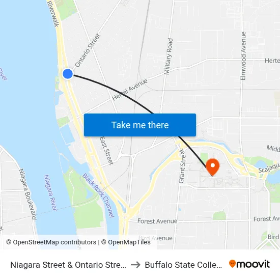 Niagara Street & Ontario Street to Buffalo State College map