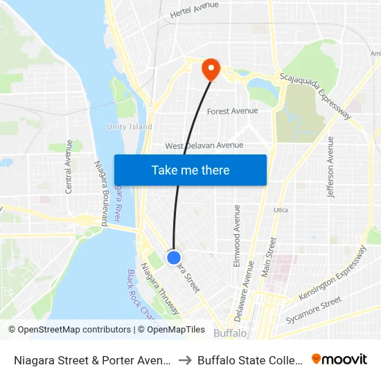 Niagara Street & Porter Avenue to Buffalo State College map