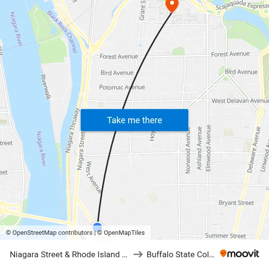 Niagara Street & Rhode Island Street to Buffalo State College map