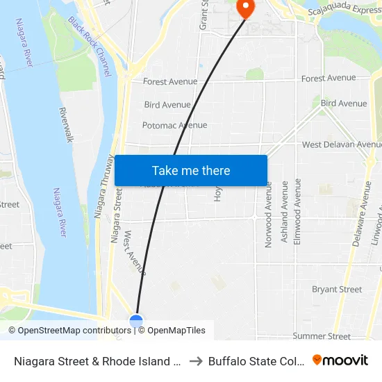 Niagara Street & Rhode Island Street to Buffalo State College map