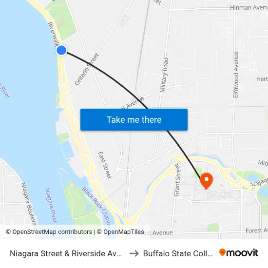 Niagara Street & Riverside Avenue to Buffalo State College map