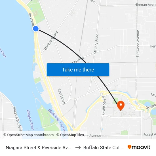 Niagara Street & Riverside Avenue to Buffalo State College map