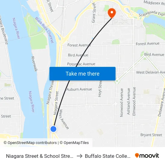 Niagara Street & School Street to Buffalo State College map