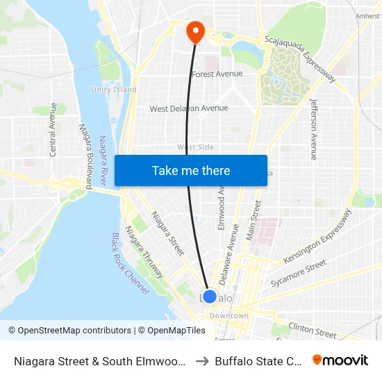 Niagara Street & South Elmwood Avenue to Buffalo State College map