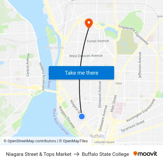 Niagara Street & Tops Market to Buffalo State College map