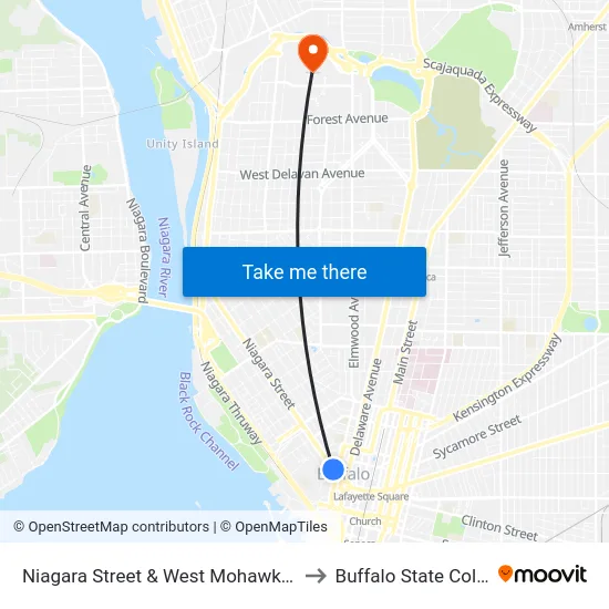 Niagara Street & West Mohawk Street to Buffalo State College map