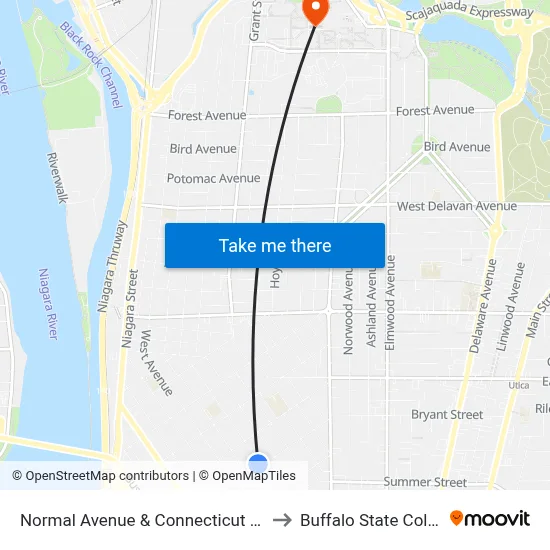 Normal Avenue & Connecticut Street to Buffalo State College map