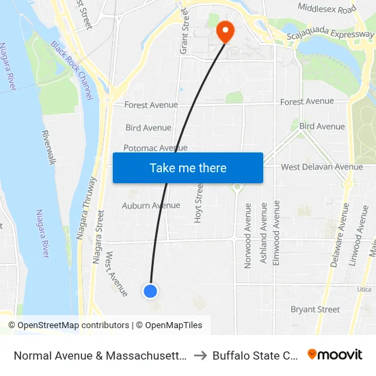 Normal Avenue & Massachusetts Avenue to Buffalo State College map