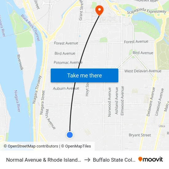 Normal Avenue & Rhode Island Street to Buffalo State College map