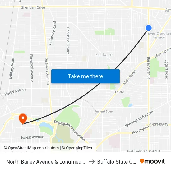 North Bailey Avenue & Longmeadow Road to Buffalo State College map